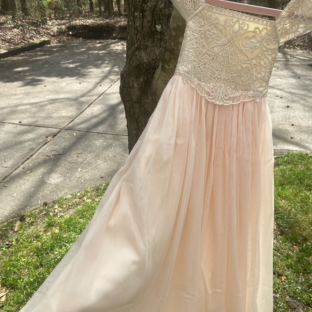 Girls 5T Flower Girl Boutique Formal Dress New Peachy Pink Sparkle Thread Flowy